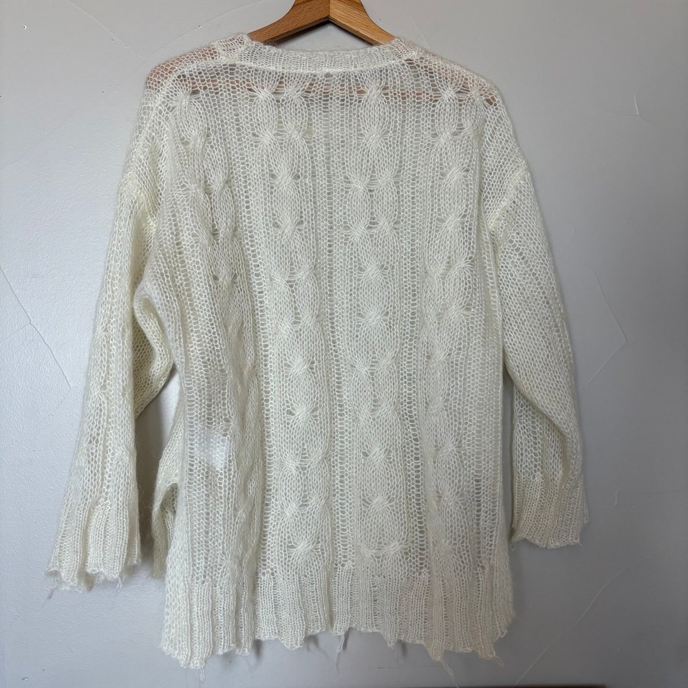 Anthropologie Ivory Open Cable Knit Distressed Mohair Blend Sweater Size M Italy - Picture 3 of 12